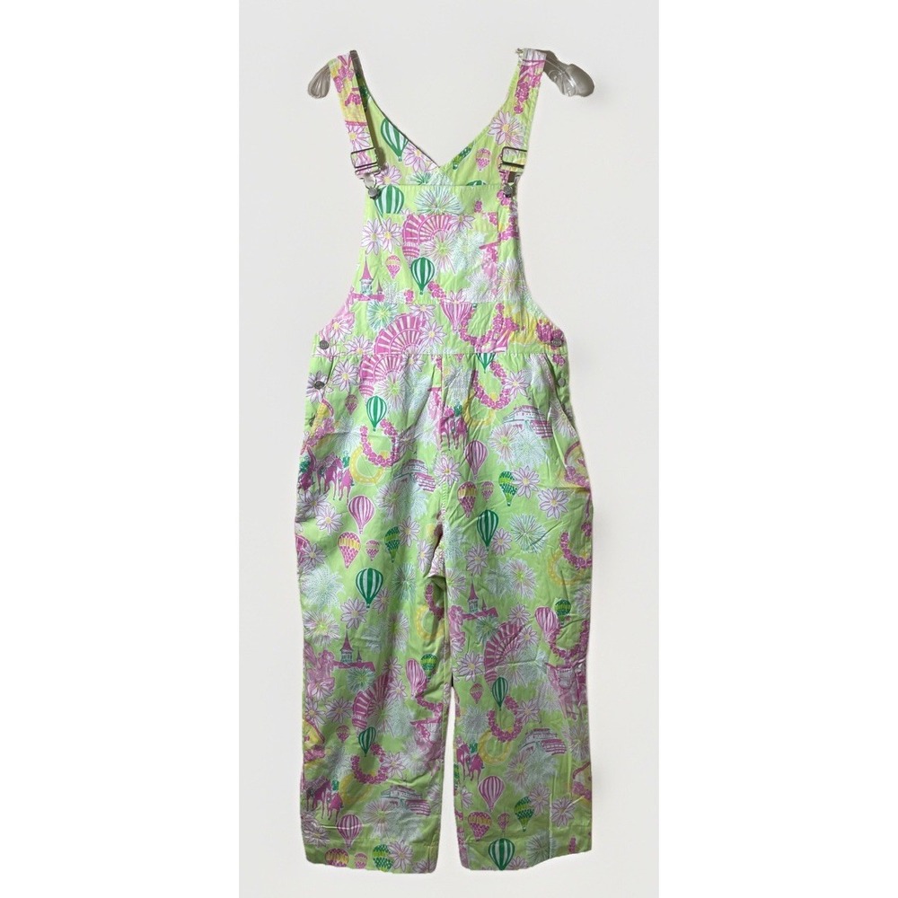 Vintage Lilly Pulitzer Derby Days Overalls Medium‎ Flower Hot Air Balloon Horse